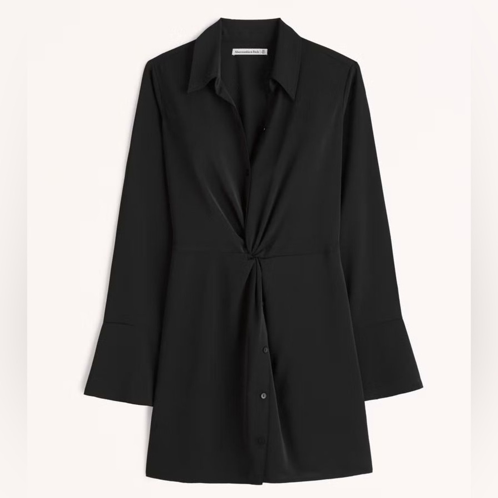 Abercrombie & Fitch Long Sleeve Twist-Front Mini Dress, Little Black Dress, SP